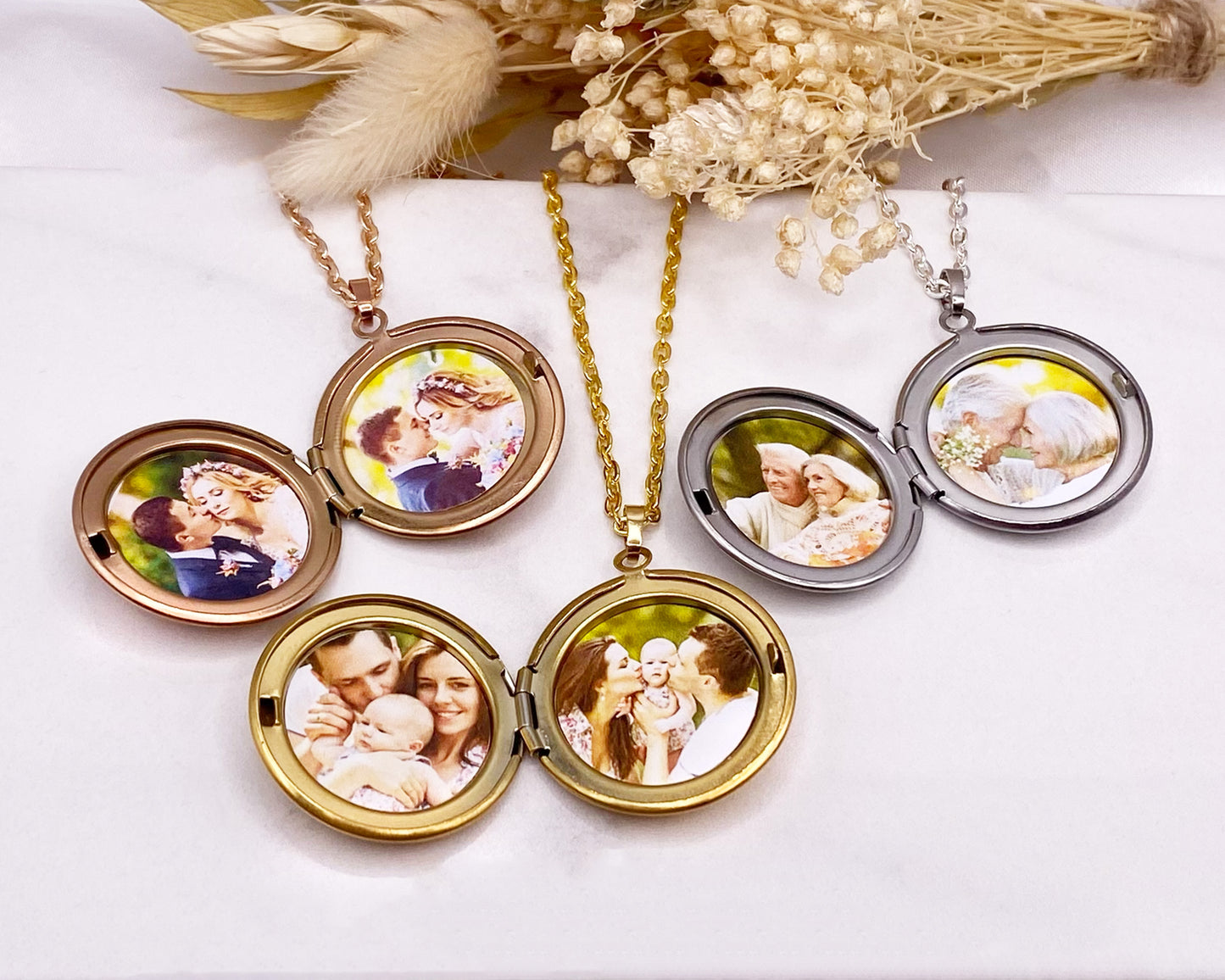 Round Photo Locket in Gold, Silver, and Rose Gold