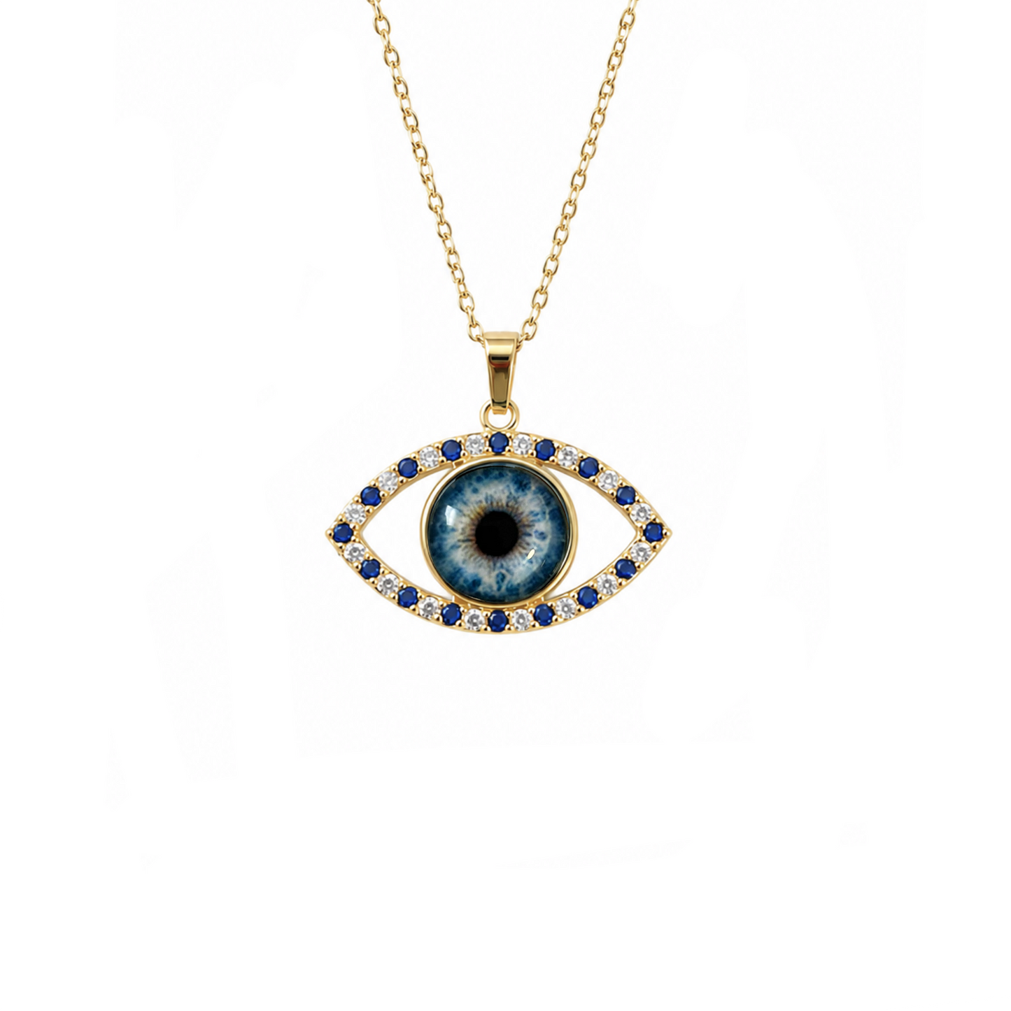 Personalised Eye Pendant with Blue and White Zirconia Bezel