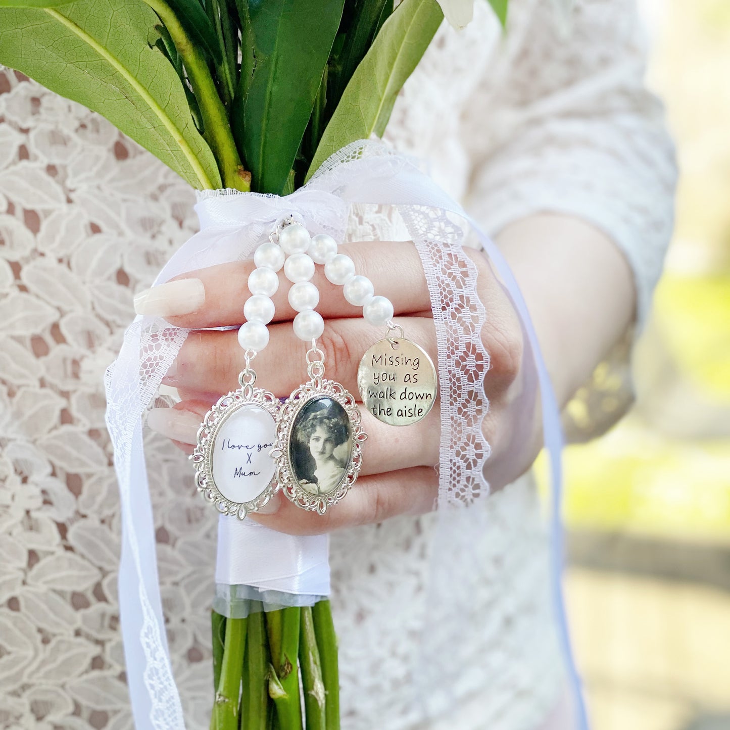 Wedding Bouquet Charms with Photo and Handwriting Charms