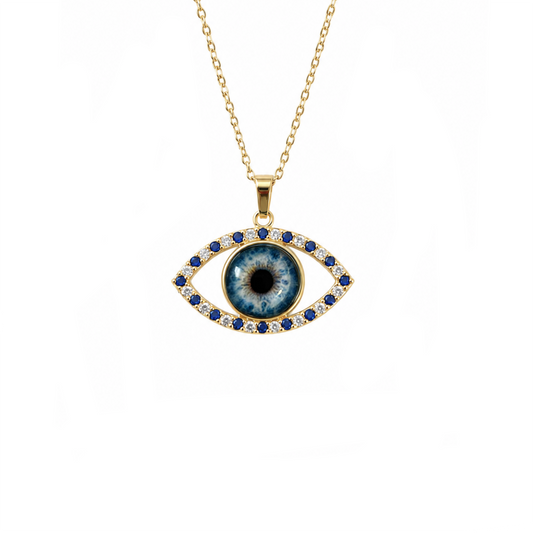 Personalised Eye Pendant with Blue and White Zirconia Bezel