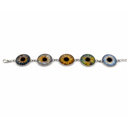 Bracelet with eye-shaped charms on a white background